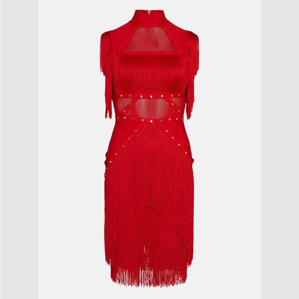Karen Millen Studded Fringe Mesh Insert Bandage Mini Dress brand new